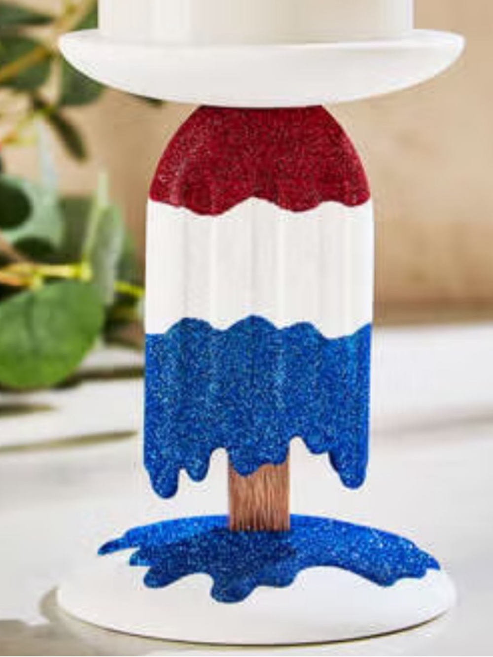 “New” Bath & Body Works Red,White & Blue Glitter Popsicle  3 wick candle holder